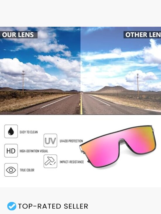 Oversized Flat Top Mirrored Sunglasses UV400 Unisex Square Shield Sunnies main image 4